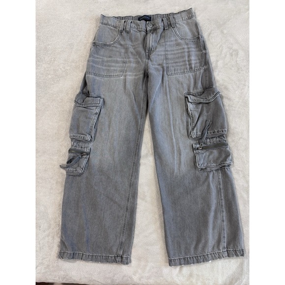 Aéropostale Pants - Aeropostale Gray Denim Cargo Jeans Wide Leg Baggy Multi-Pocket Elastic Waist
